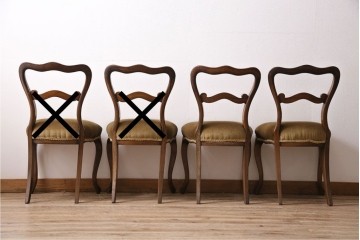 フランスアンティーク　ウォールナット材　背もたれの曲線が美しいチェア2脚セット　(R-086380)