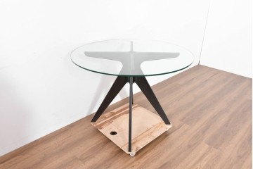 中古　美品　E&Y(イーアンドワイ)　PEGASUS(ペガサス)　オブジェのような存在感のラウンドダイニングテーブル　定価約20万円　(R-086383)