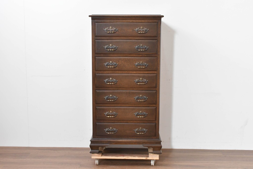 中古　超美品　使用感ほぼなし　横浜クラシック家具　ノックオンウッド(knockonwood)　クラシカルな引手金具のトールチェスト　定価約28万円　(R-086386)