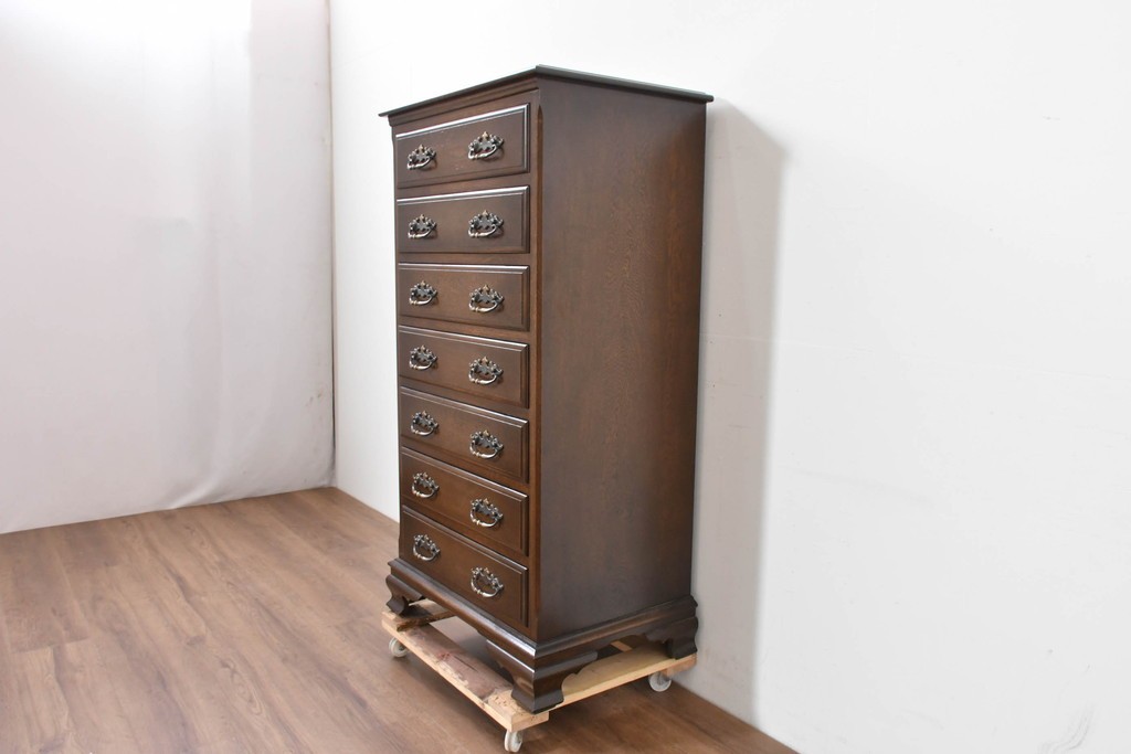 中古　超美品　使用感ほぼなし　横浜クラシック家具　ノックオンウッド(knockonwood)　クラシカルな引手金具のトールチェスト　定価約28万円　(R-086386)