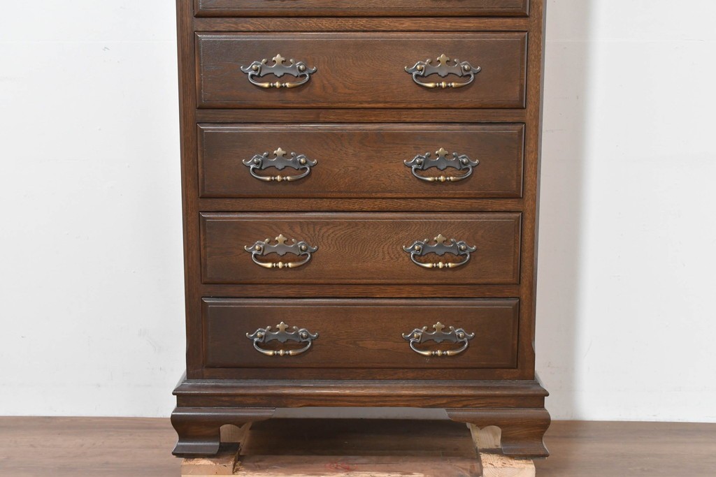 中古　超美品　使用感ほぼなし　横浜クラシック家具　ノックオンウッド(knockonwood)　クラシカルな引手金具のトールチェスト　定価約28万円　(R-086386)