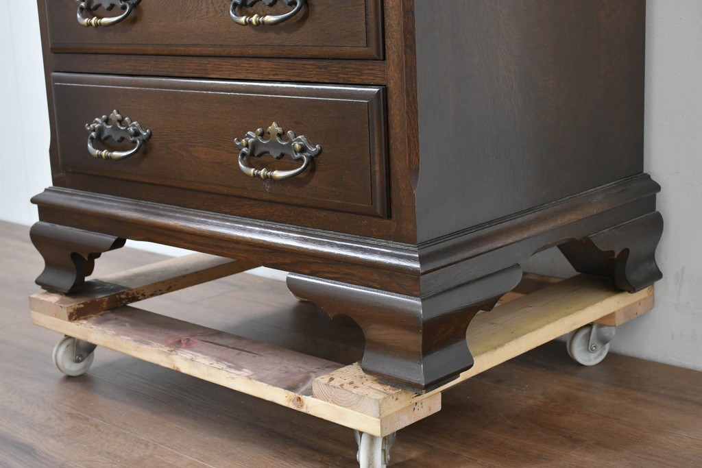 中古　超美品　使用感ほぼなし　横浜クラシック家具　ノックオンウッド(knockonwood)　クラシカルな引手金具のトールチェスト　定価約28万円　(R-086386)