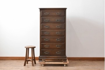 中古　超美品　使用感ほぼなし　横浜クラシック家具　ノックオンウッド(knockonwood)　クラシカルな引手金具のトールチェスト　定価約28万円　(R-086386)