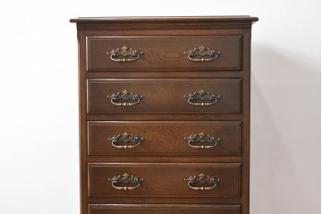 中古　超美品　使用感ほぼなし　横浜クラシック家具　ノックオンウッド(knockonwood)　クラシカルな引手金具のトールチェスト　定価約28万円　(R-086386)