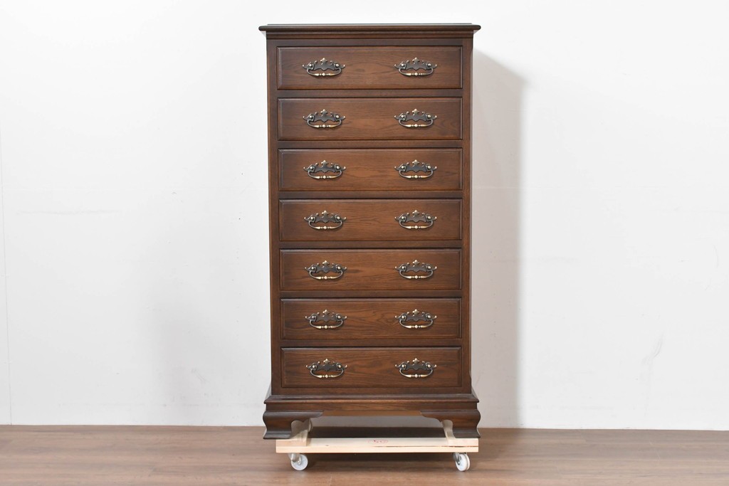 中古　超美品　使用感ほぼなし　横浜クラシック家具　ノックオンウッド(knockonwood)　クラシカルな引手金具のトールチェスト　定価約28万円　(R-086387)