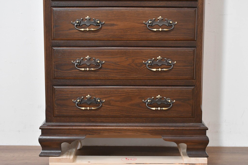 中古　超美品　使用感ほぼなし　横浜クラシック家具　ノックオンウッド(knockonwood)　クラシカルな引手金具のトールチェスト　定価約28万円　(R-086387)