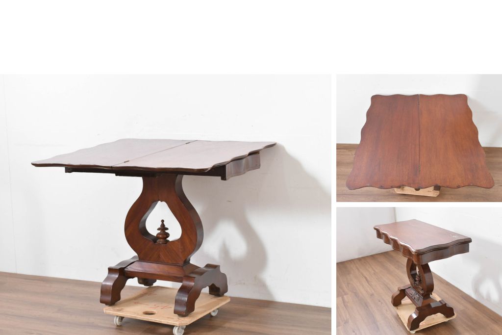 イギリスアンティーク　マホガニー材　ダイニング/コンソールの2way使いができるユニークなデザインのテーブル　(R-086389)