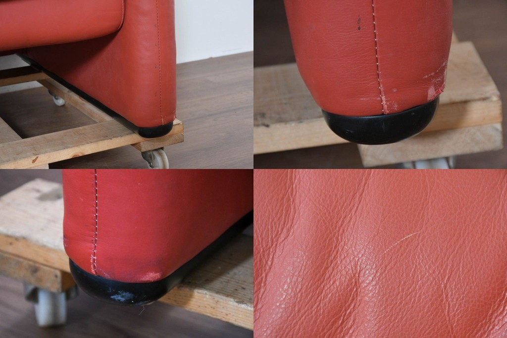 ヴィンテージ　リプロダクト品　Cassina(カッシーナ)　MARALUNGA(マラルンガ)　本革　視線を引き付ける赤レザーの3人掛けソファ　(R-086393)