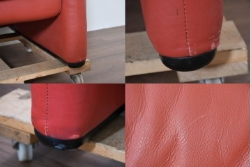 ヴィンテージ　リプロダクト品　Cassina(カッシーナ)　MARALUNGA(マラルンガ)　本革　視線を引き付ける赤レザーの3人掛けソファ　(R-086393)