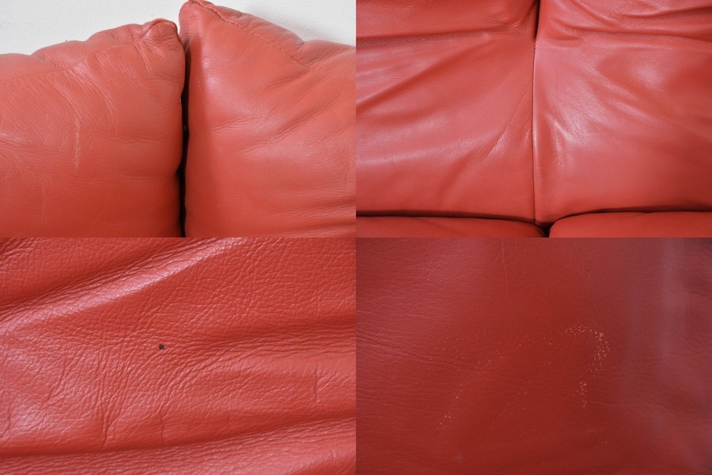 ヴィンテージ　リプロダクト品　Cassina(カッシーナ)　MARALUNGA(マラルンガ)　本革　視線を引き付ける赤レザーの3人掛けソファ　(R-086393)