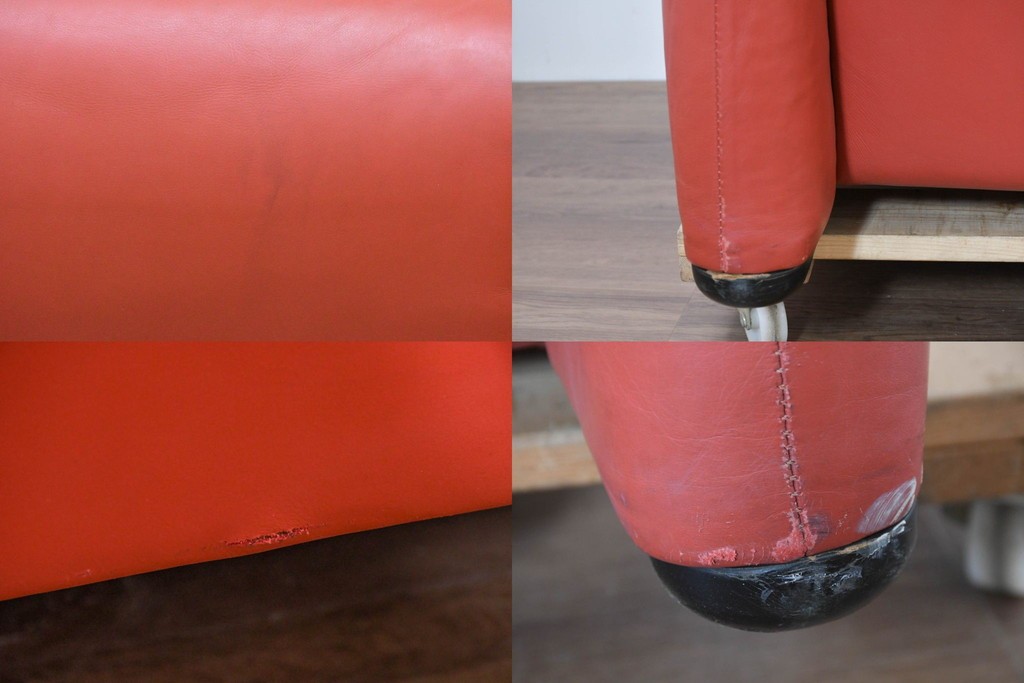 ヴィンテージ　リプロダクト品　Cassina(カッシーナ)　MARALUNGA(マラルンガ)　本革　視線を引き付ける赤レザーの3人掛けソファ　(R-086393)