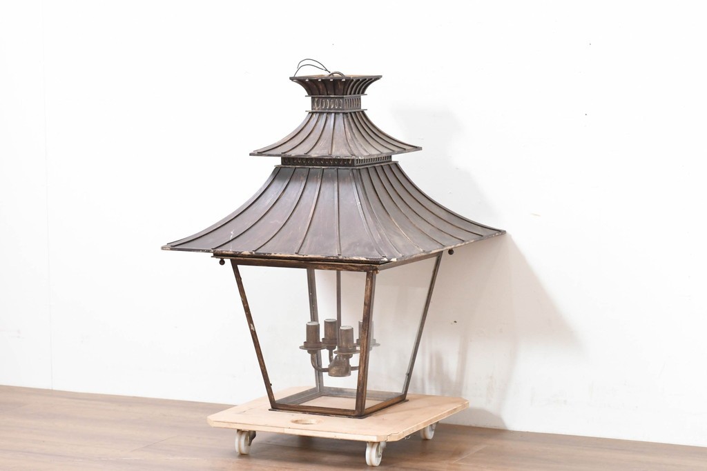 中古　特大サイズ　アンティーク調　異国情緒が漂うパゴダ型の吊り下げ照明　(R-086394)