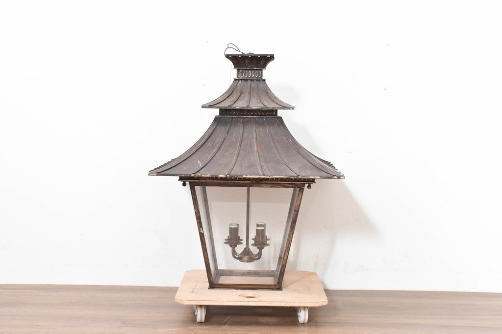 中古　特大サイズ　アンティーク調　異国情緒が漂うパゴダ型の吊り下げ照明　(R-086394)