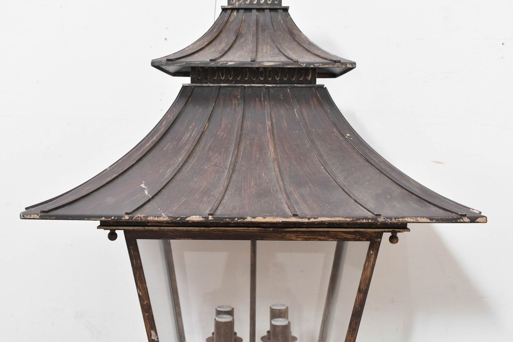 中古　特大サイズ　アンティーク調　異国情緒が漂うパゴダ型の吊り下げ照明　(R-086394)