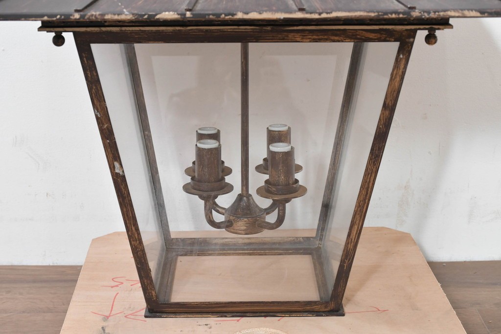 中古　特大サイズ　アンティーク調　異国情緒が漂うパゴダ型の吊り下げ照明　(R-086394)