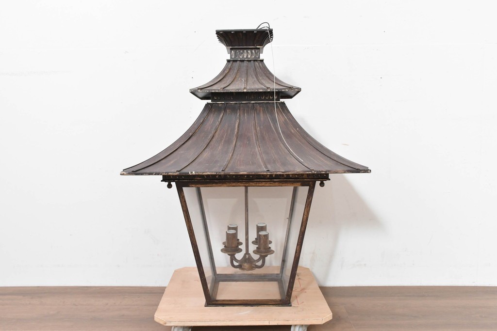 中古　特大サイズ　アンティーク調　異国情緒が漂うパゴダ型の吊り下げ照明　(R-086394)