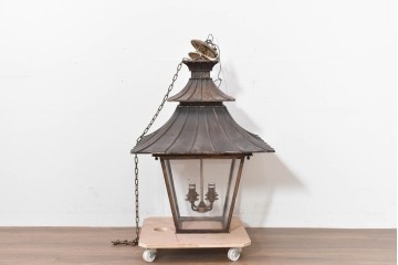 中古　特大サイズ　アンティーク調　異国情緒が漂うパゴダ型の吊り下げ照明　(R-086395)