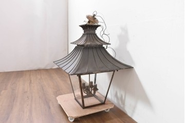 中古　特大サイズ　アンティーク調　異国情緒が漂うパゴダ型の吊り下げ照明　(R-086395)