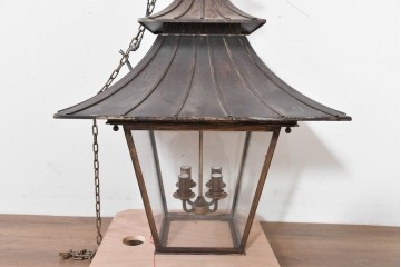 中古　特大サイズ　アンティーク調　異国情緒が漂うパゴダ型の吊り下げ照明　(R-086395)