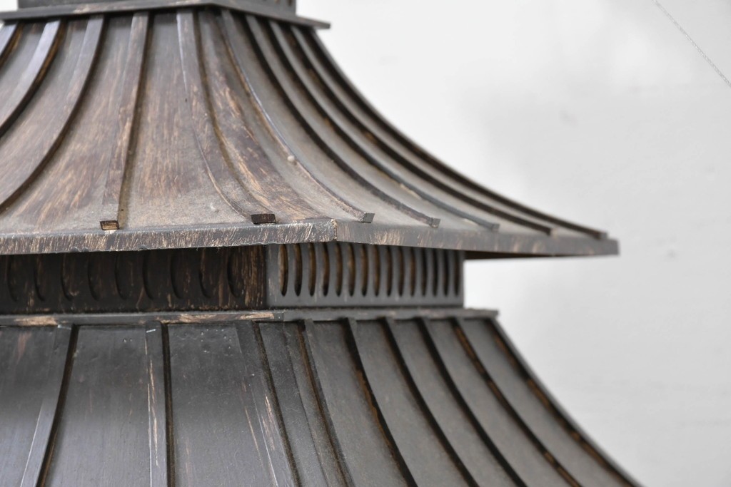 中古　特大サイズ　アンティーク調　異国情緒が漂うパゴダ型の吊り下げ照明　(R-086395)