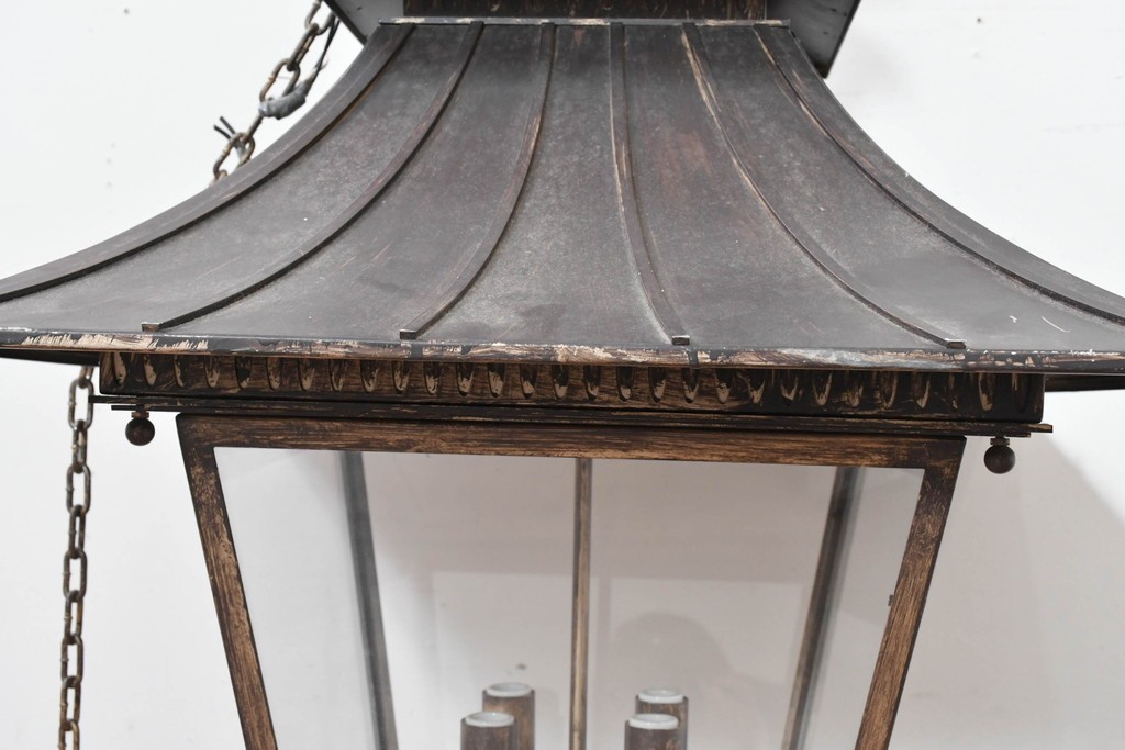 中古　特大サイズ　アンティーク調　異国情緒が漂うパゴダ型の吊り下げ照明　(R-086395)
