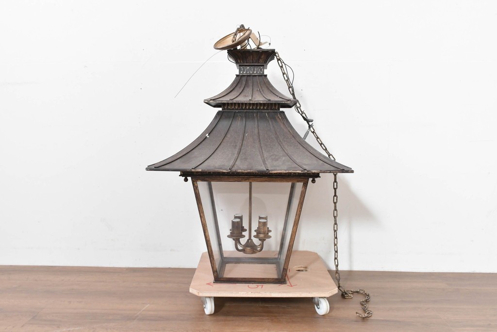 中古　特大サイズ　アンティーク調　異国情緒が漂うパゴダ型の吊り下げ照明　(R-086395)