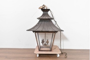 中古　特大サイズ　アンティーク調　異国情緒が漂うパゴダ型の吊り下げ照明　(R-086395)