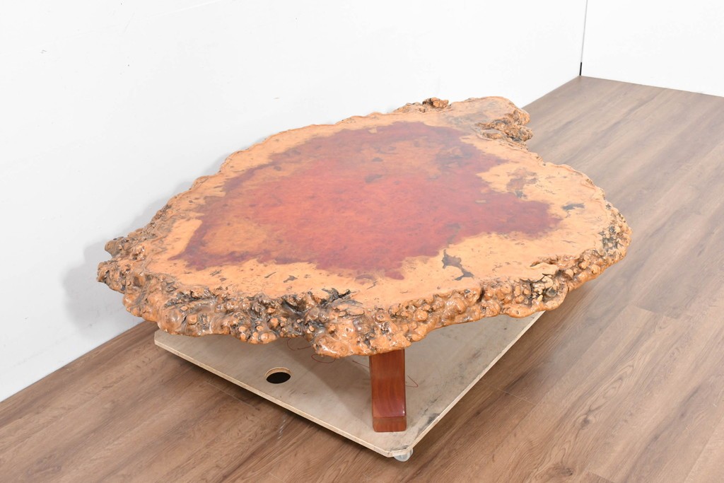 和製ヴィンテージ　花梨(カリン)材　天板の鳥眼杢と自然な輪郭が魅力の座卓　(R-086404)