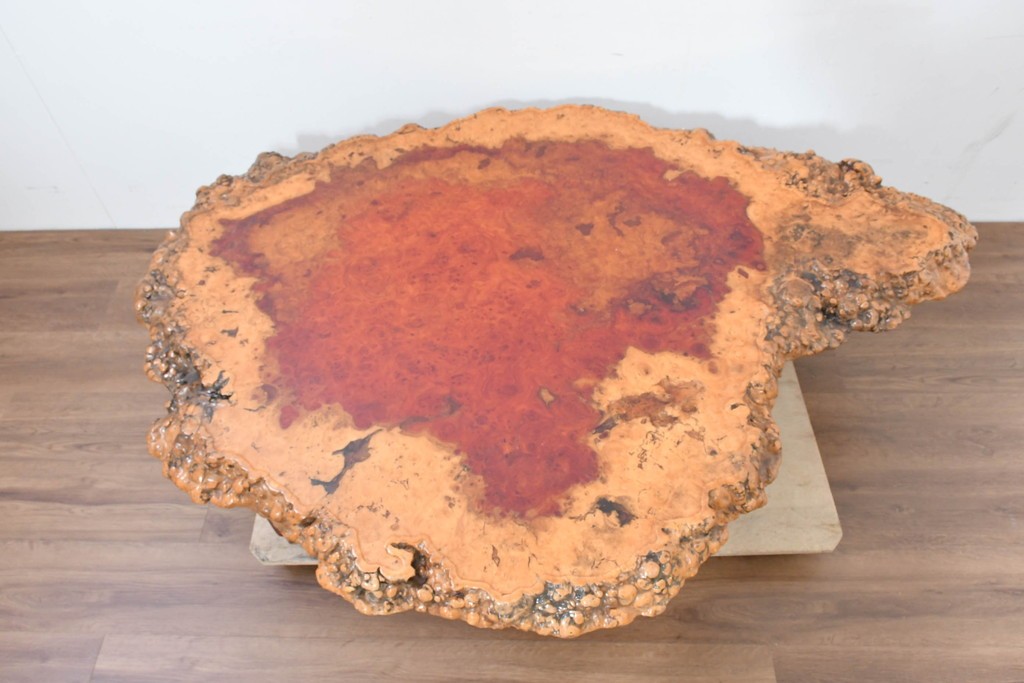 和製ヴィンテージ　花梨(カリン)材　天板の鳥眼杢と自然な輪郭が魅力の座卓　(R-086404)