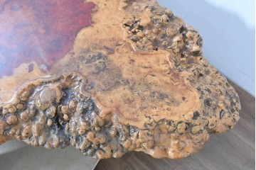 和製ヴィンテージ　花梨(カリン)材　天板の鳥眼杢と自然な輪郭が魅力の座卓　(R-086404)