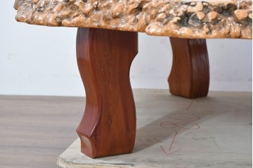 和製ヴィンテージ　花梨(カリン)材　天板の鳥眼杢と自然な輪郭が魅力の座卓　(R-086404)