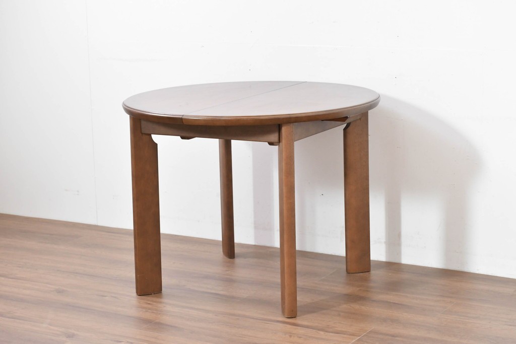 中古　希少な廃番品　maruni(マルニ木工)　オールドマルニ　角の取れたフォルムが魅力のエクステンションラウンドテーブル　(R-086409)