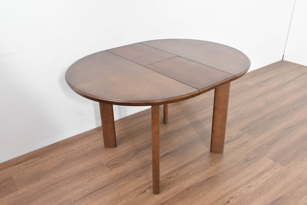 中古　希少な廃番品　maruni(マルニ木工)　オールドマルニ　角の取れたフォルムが魅力のエクステンションラウンドテーブル　(R-086409)