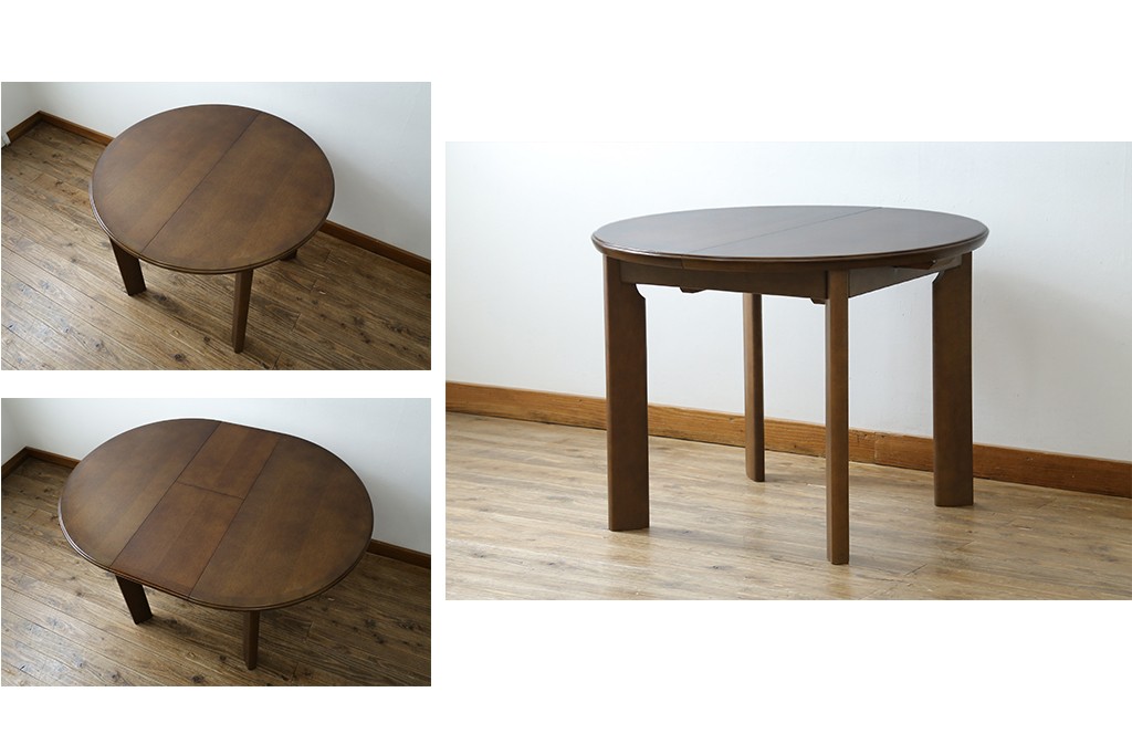 中古　希少な廃番品　maruni(マルニ木工)　オールドマルニ　角の取れたフォルムが魅力のエクステンションラウンドテーブル　(R-086409)
