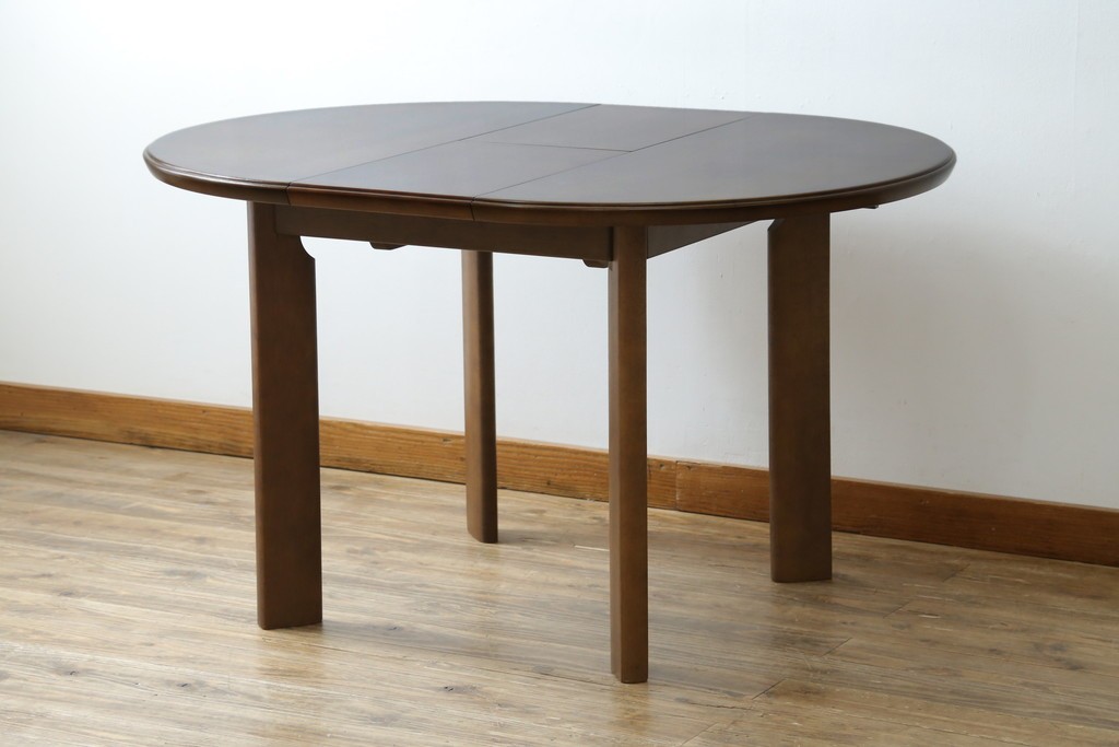 中古　希少な廃番品　maruni(マルニ木工)　オールドマルニ　角の取れたフォルムが魅力のエクステンションラウンドテーブル　(R-086409)