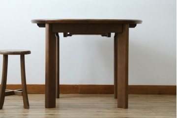 中古　希少な廃番品　maruni(マルニ木工)　オールドマルニ　角の取れたフォルムが魅力のエクステンションラウンドテーブル　(R-086409)