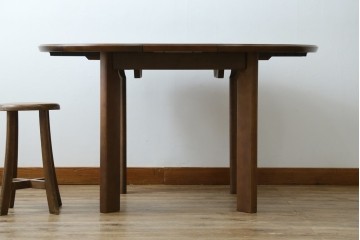 中古　希少な廃番品　maruni(マルニ木工)　オールドマルニ　角の取れたフォルムが魅力のエクステンションラウンドテーブル　(R-086409)