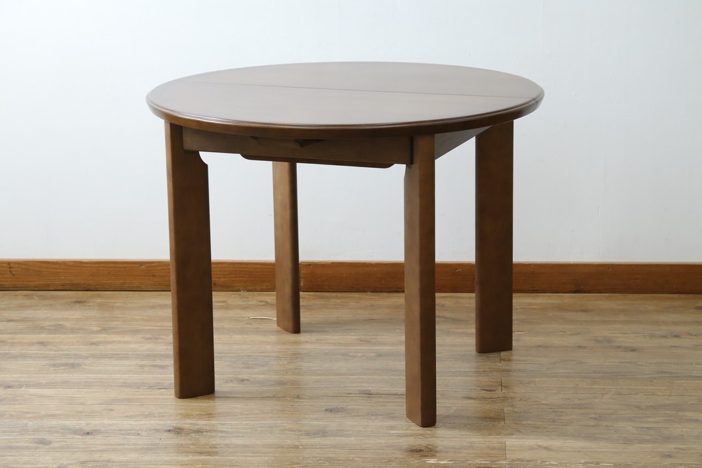 中古　希少な廃番品　maruni(マルニ木工)　オールドマルニ　角の取れたフォルムが魅力のエクステンションラウンドテーブル　(R-086409)