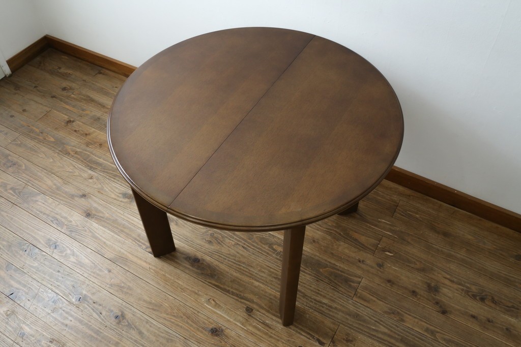 中古　希少な廃番品　maruni(マルニ木工)　オールドマルニ　角の取れたフォルムが魅力のエクステンションラウンドテーブル　(R-086409)
