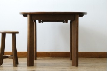 中古　希少な廃番品　maruni(マルニ木工)　オールドマルニ　角の取れたフォルムが魅力のエクステンションラウンドテーブル　(R-086409)