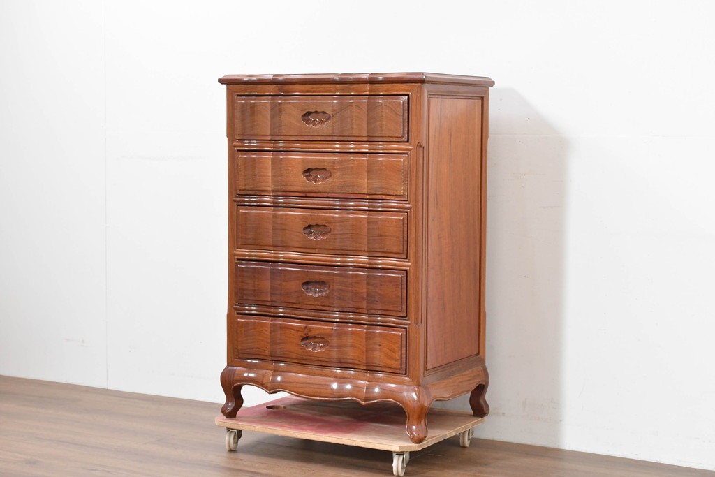 和製ヴィンテージ　花梨(カリン)材　艶やかな表面仕上げの猫脚チェスト　(R-086410)