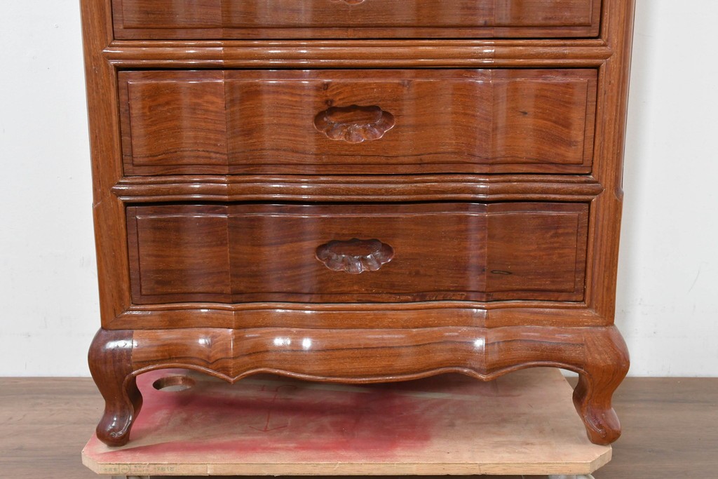 和製ヴィンテージ　花梨(カリン)材　艶やかな表面仕上げの猫脚チェスト　(R-086410)