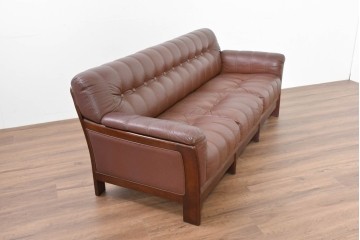 和製ヴィンテージ　maruni(マルニ木工)　オールドマルニ　ボタン留めキルティングが上品な本革ソファ　(R-086411)