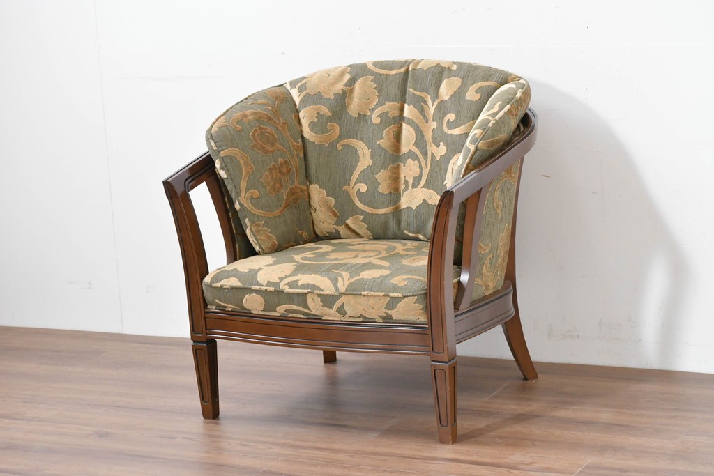 中古　maruni(マルニ木工)　地中海ロイヤルシリーズ(ROYAL)　シャルル　上品なジャガード織りのラウンジチェア　定価約30万円　(R-086412)