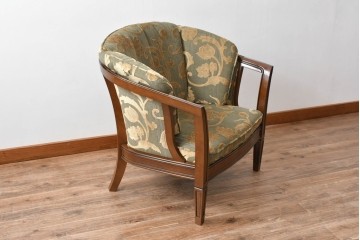 中古　maruni(マルニ木工)　地中海ロイヤルシリーズ(ROYAL)　シャルル　上品なジャガード織りのラウンジチェア　定価約30万円　(R-086412)