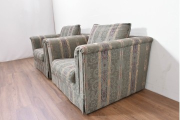 中古　maruni(マルニ木工)　地中海ロイヤルシリーズ(ROYAL)　ロベール　クラシカルなジャガード織りの1人掛けアームソファ2脚セット　現行定価(2脚合計)約62万円　(R-086413)