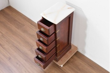 和製ヴィンテージ　希少な廃番品　吉川商事(D&A YOSHIKAWA)　天板大理石　可愛らしい象嵌入りのサイドチェスト　(R-086416)