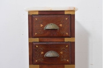 和製ヴィンテージ　希少な廃番品　吉川商事(D&A YOSHIKAWA)　天板大理石　可愛らしい象嵌入りのサイドチェスト　(R-086416)