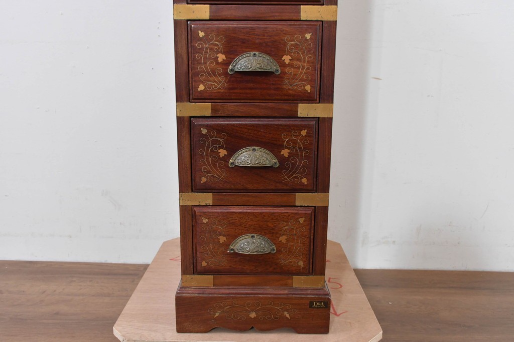 和製ヴィンテージ　希少な廃番品　吉川商事(D&A YOSHIKAWA)　天板大理石　可愛らしい象嵌入りのサイドチェスト　(R-086416)