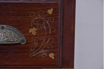 和製ヴィンテージ　希少な廃番品　吉川商事(D&A YOSHIKAWA)　天板大理石　可愛らしい象嵌入りのサイドチェスト　(R-086416)